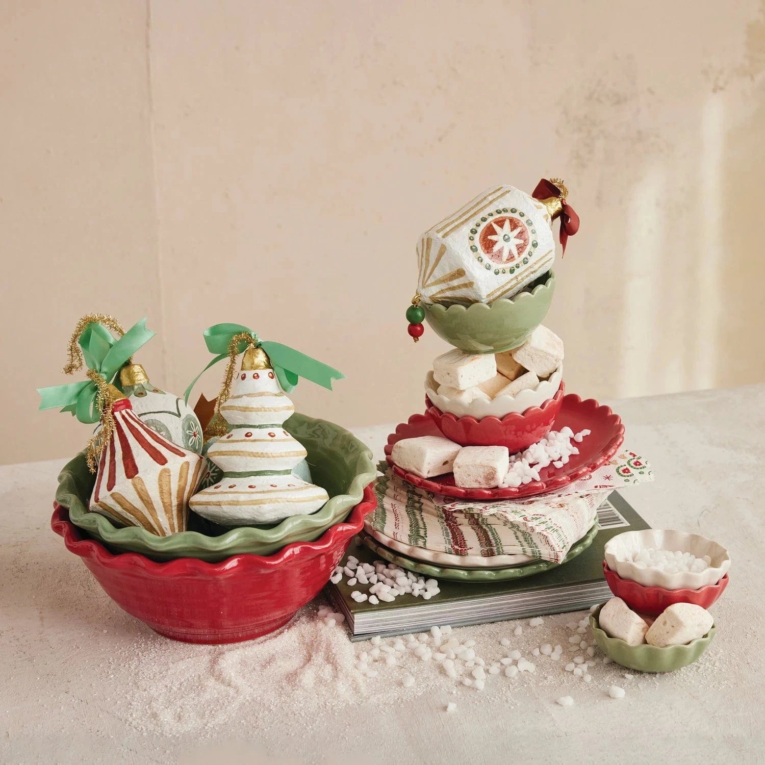 Creative Coop Holiday Stoneware Scalloped Bowl