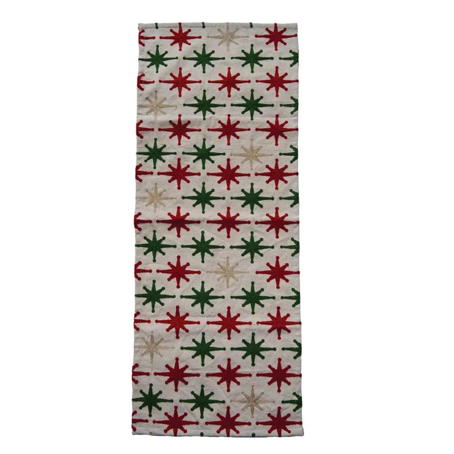 Creative Coop Holiday Table Runner with Embroidered Stars & Metallic Thread