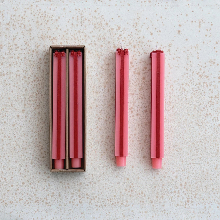 Creative Coop Holiday Unscented Package Shaped Taper Candles, Pink & Red, Set of 2
