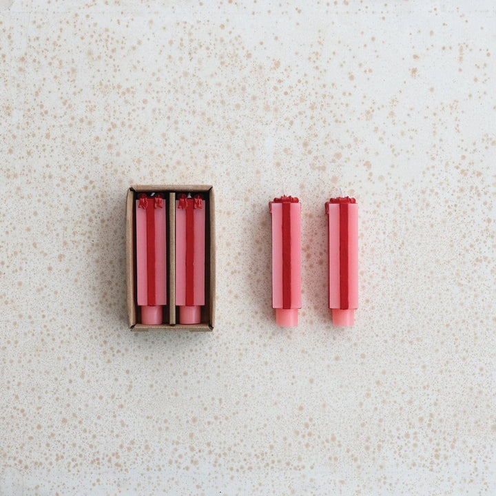 Creative Coop Holiday Unscented Package Shaped Taper Candles, Pink & Red, Set of 2