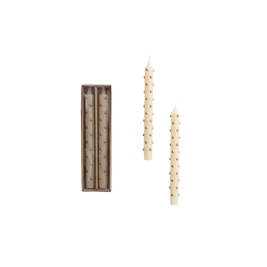 Creative Coop Holiday Unscented Taper Candles with 3D Dots in Box | Set of 2
