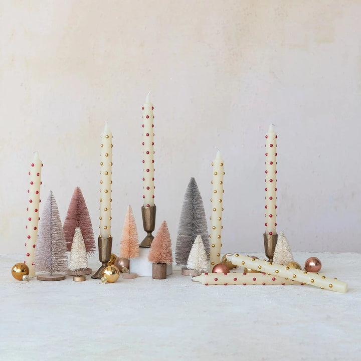 Creative Coop Holiday Unscented Taper Candles with 3D Dots in Box | Set of 2