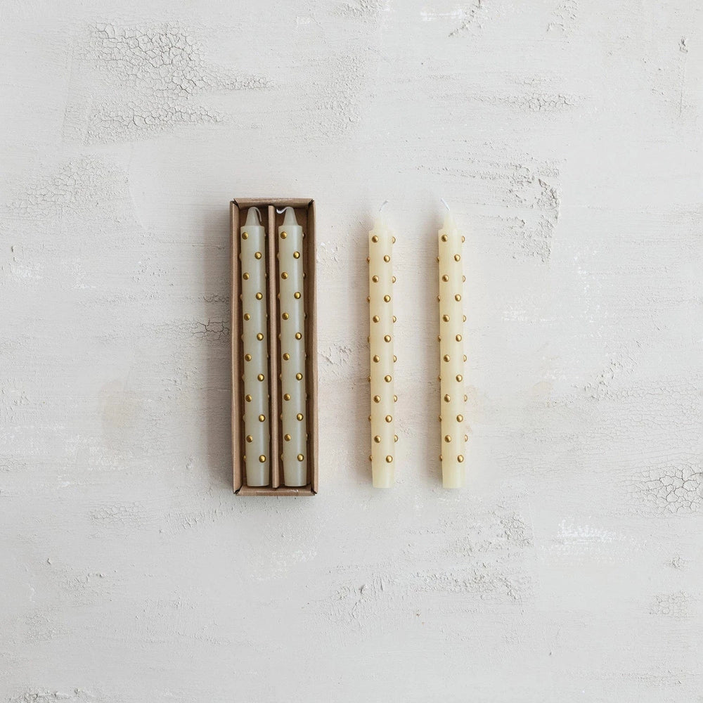 Creative Coop Holiday Unscented Taper Candles with 3D Dots in Box | Set of 2
