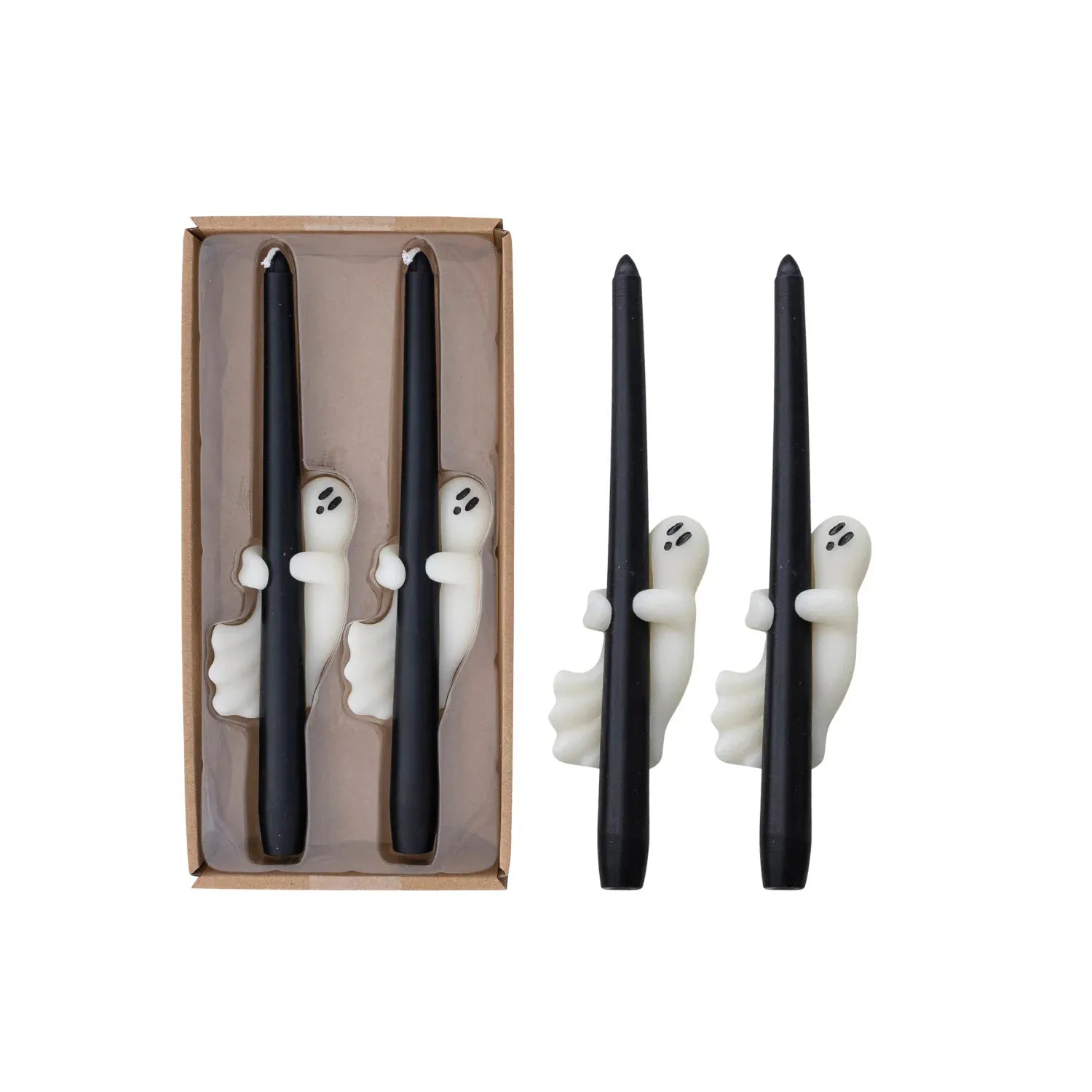 Creative Coop Holiday Unscented Taper Candles with Ghost | Black | Set of 2