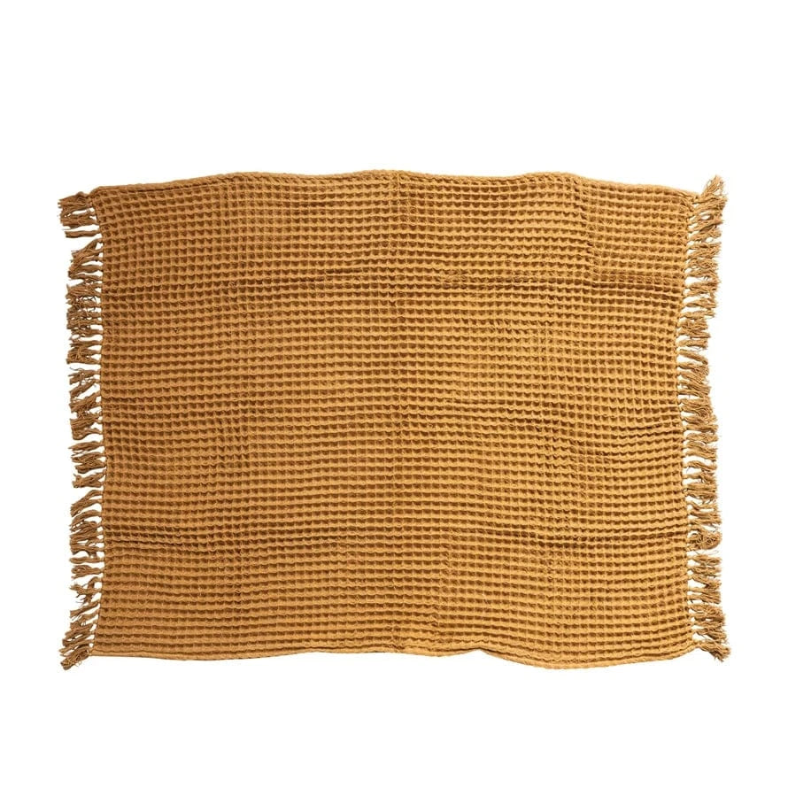 Creative Coop Holiday Waffle Weave Throw with Fringe, Tied with Kraft Paper & Tape