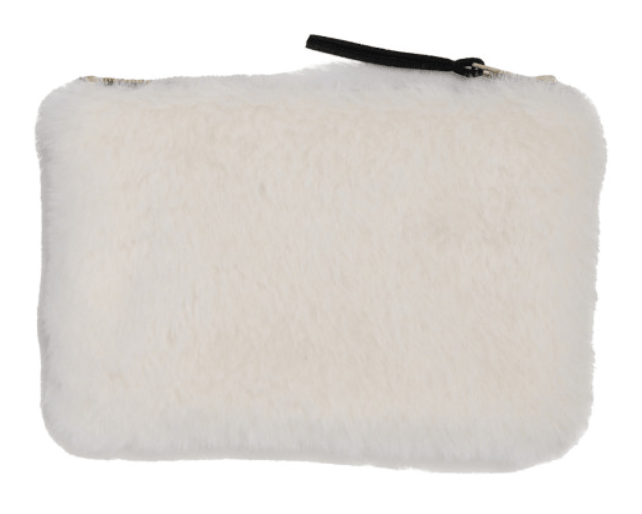 Creative Coop Holiday White Faux Fur Fabric Zip Pouch
