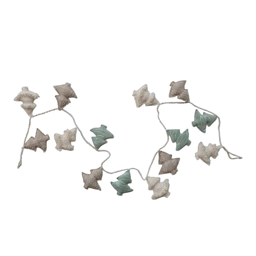 Creative Coop Holiday Woven & Jute Tree Garland with Embroidery, Sequins & Cord