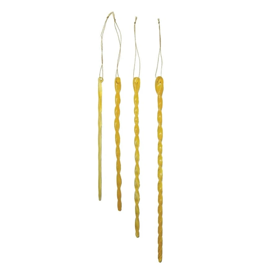 Creative Coop Holiday Yellow Handmade Glass Icicle Ornaments
