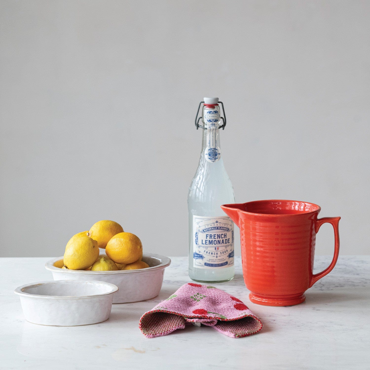 Creative Coop Home 1-1/4 Quart Stoneware Vintage Reproduction Ribbed Pitcher, Orange Color