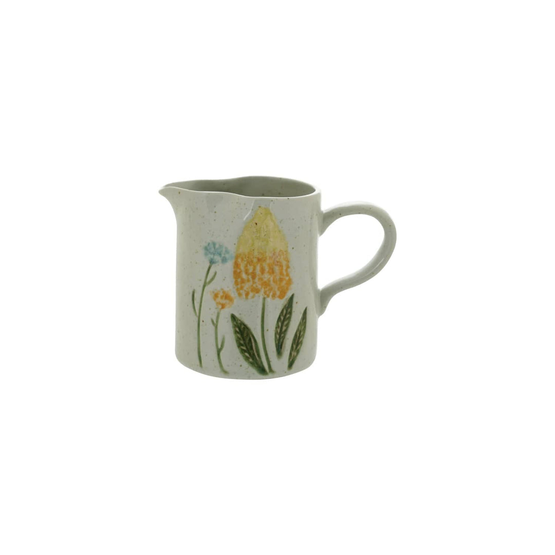 Creative Coop Home 10 oz. Hand-Painted Stoneware Creamer with Flowers