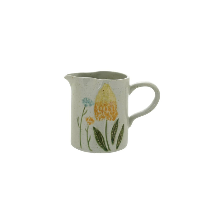 Creative Coop Home 10 oz. Hand-Painted Stoneware Creamer with Flowers