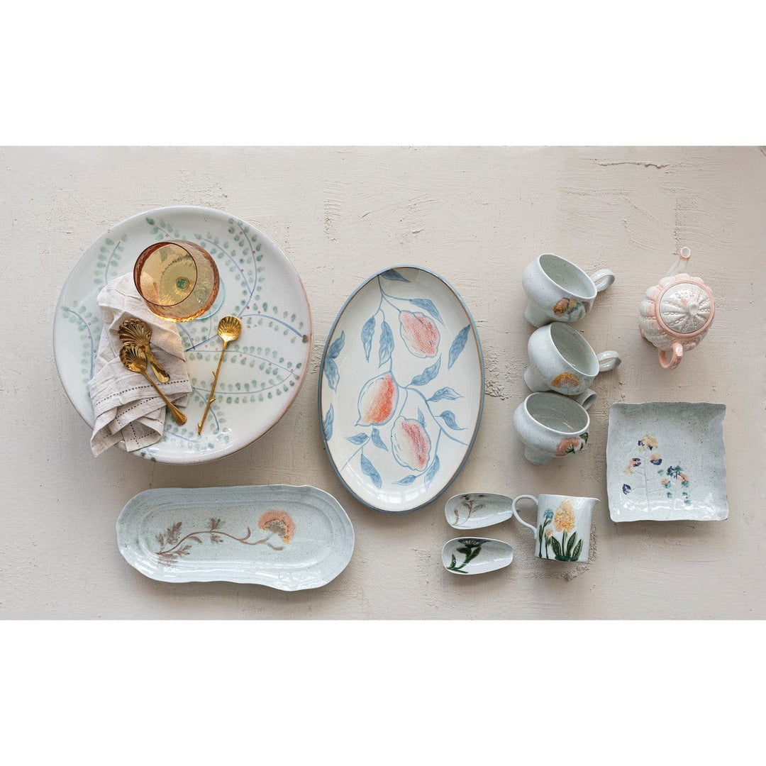 Creative Coop Home 10 oz. Hand-Painted Stoneware Creamer with Flowers