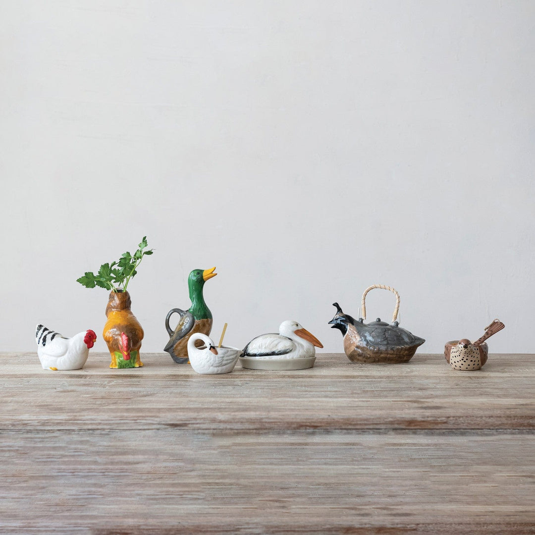 Creative Coop Home 12 oz. Hand-Painted Stoneware Duck Shaped Pitcher