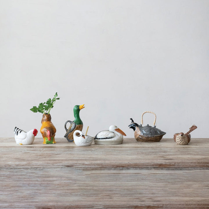 Creative Coop Home 12 oz. Hand-Painted Stoneware Duck Shaped Pitcher