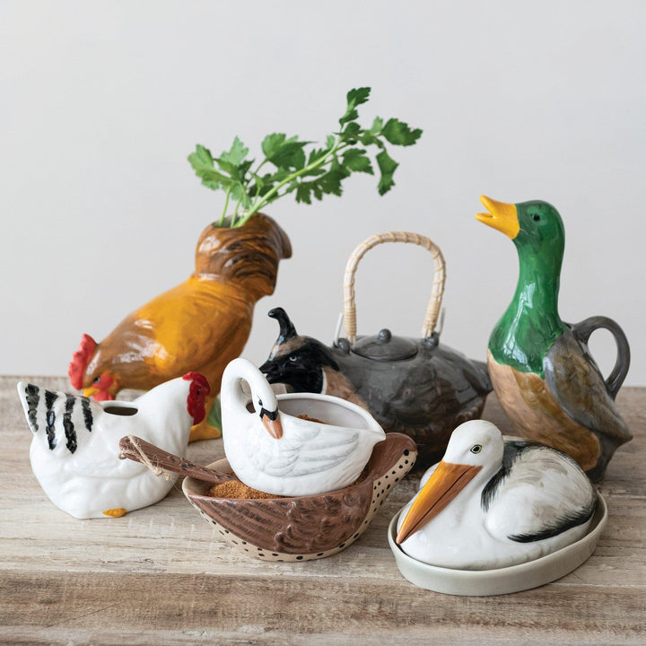 Creative Coop Home 12 oz. Hand-Painted Stoneware Duck Shaped Pitcher