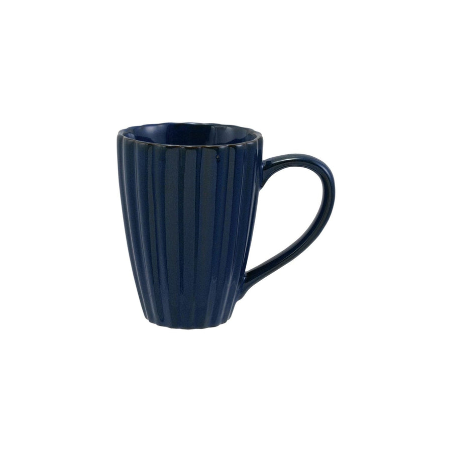 Creative Coop Home 14 oz. Stoneware Ribbed Mug, Reactive Glaze, Blue (Each One Will Vary)
