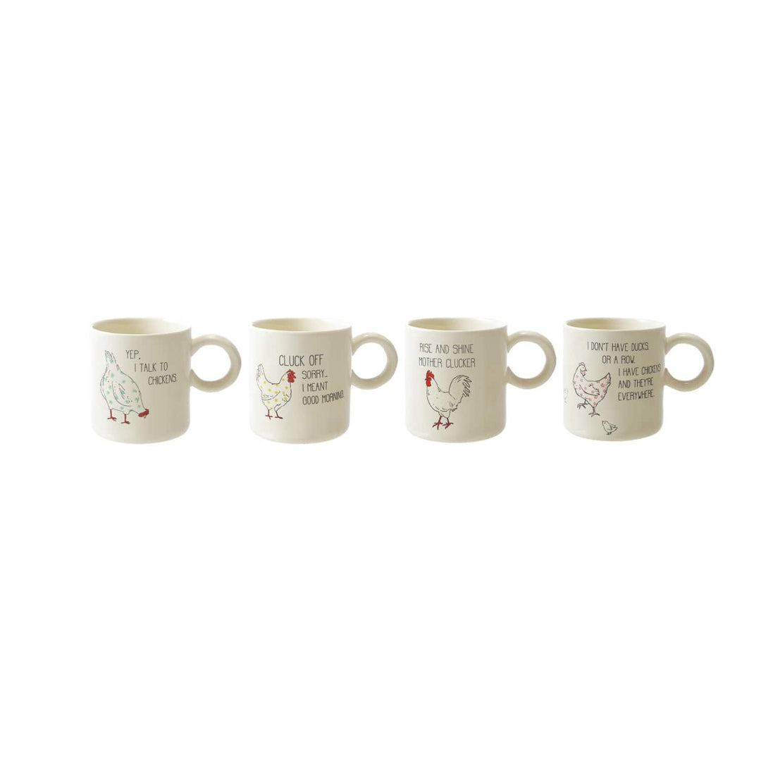 Creative Coop Home 15 oz. Stoneware Mug w/ Chicken & Saying, 4 Styles