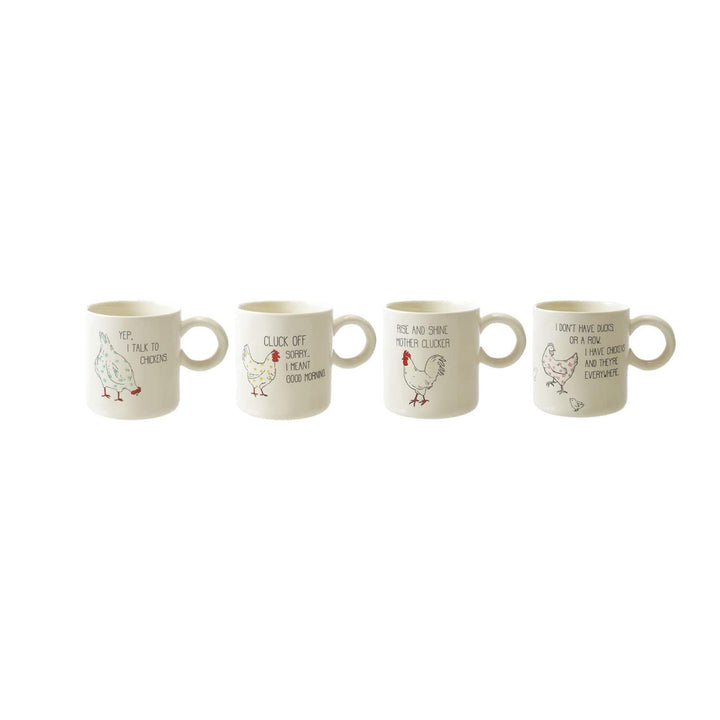 Creative Coop Home 15 oz. Stoneware Mug w/ Chicken & Saying, 4 Styles