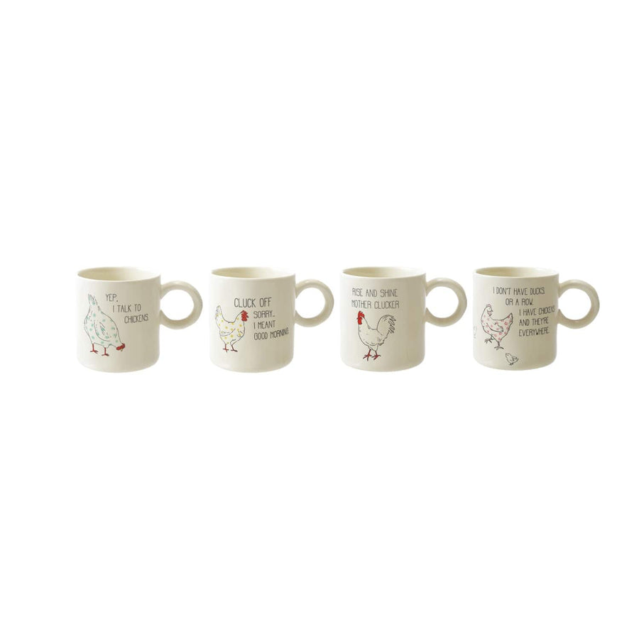 Creative Coop Home 15 oz. Stoneware Mug w/ Chicken & Saying, 4 Styles
