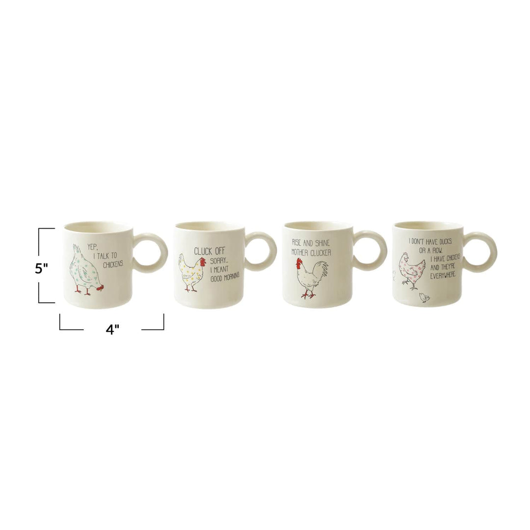 Creative Coop Home 15 oz. Stoneware Mug w/ Chicken & Saying, 4 Styles