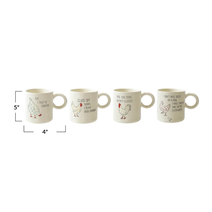 Creative Coop Home 15 oz. Stoneware Mug w/ Chicken & Saying, 4 Styles