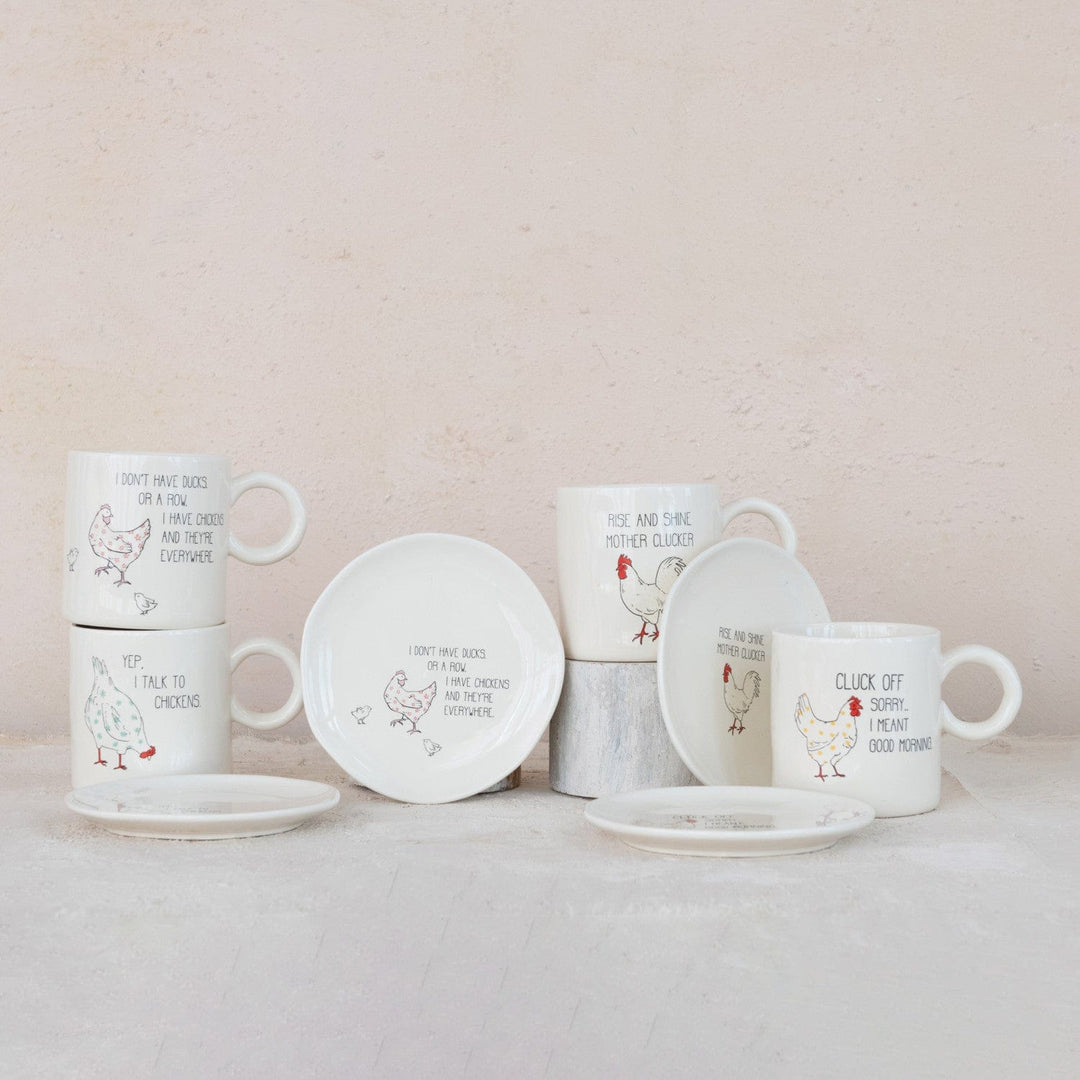 Creative Coop Home 15 oz. Stoneware Mug w/ Chicken & Saying, 4 Styles