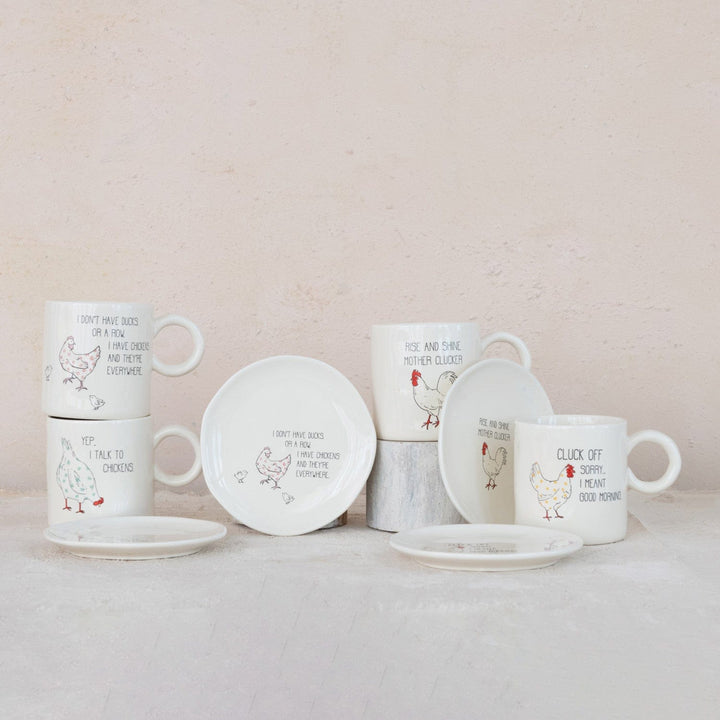 Creative Coop Home 15 oz. Stoneware Mug w/ Chicken & Saying, 4 Styles