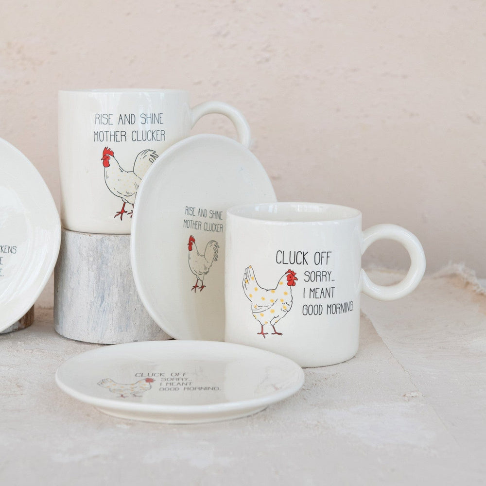 Creative Coop Home 15 oz. Stoneware Mug w/ Chicken & Saying, 4 Styles