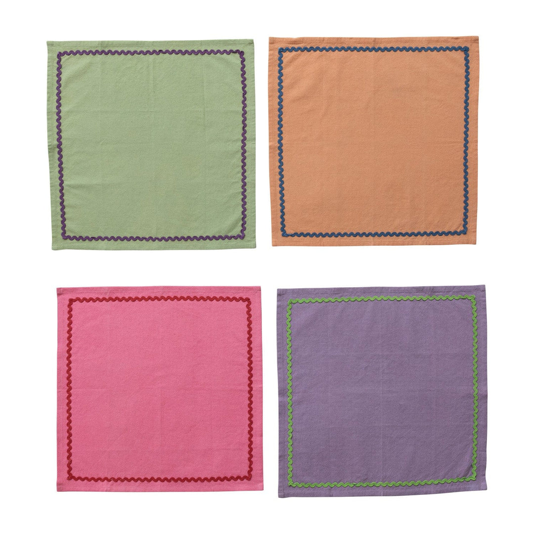 Creative Coop Home 18" Square Cotton Napkins, Set of 4 Tied with Jute