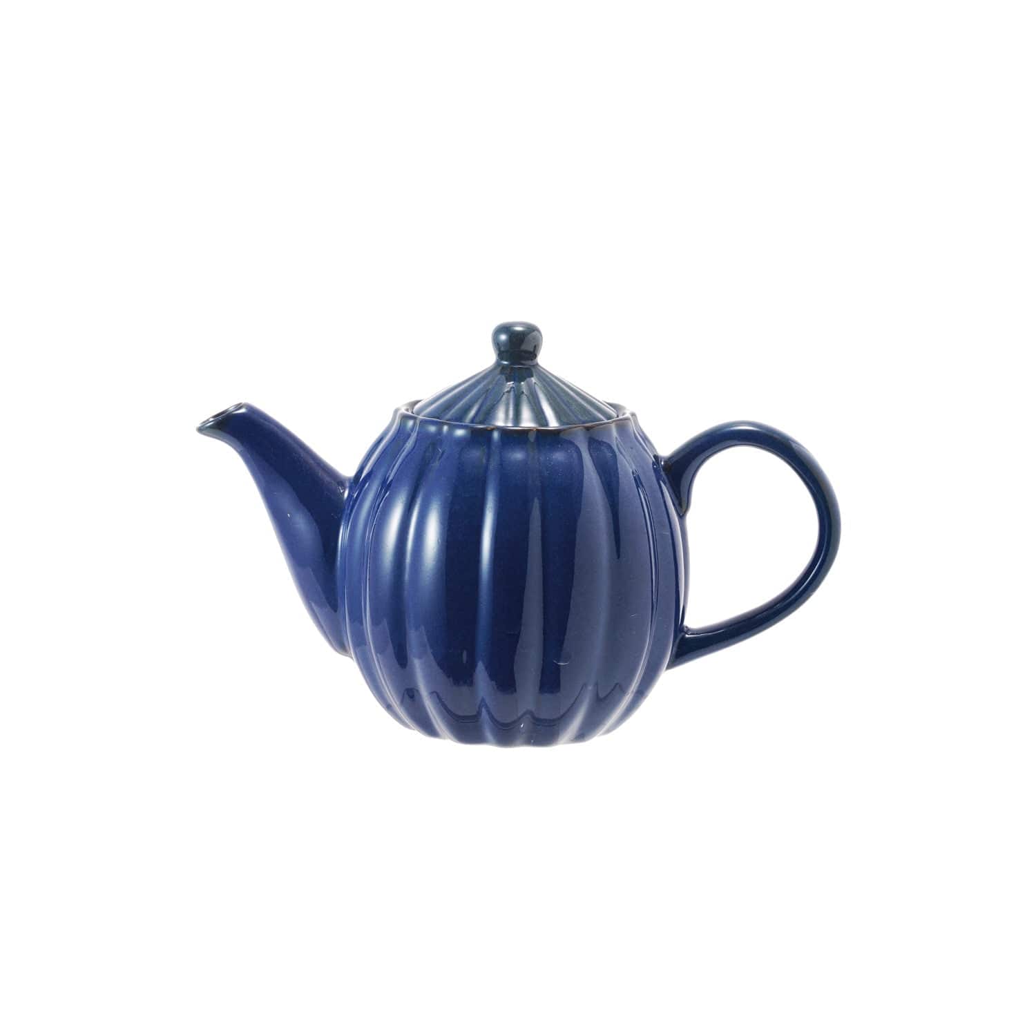Creative Coop Home 34 oz. Stoneware Ribbed Teapot, Reactive Glaze, Blue (Each One Will Vary)