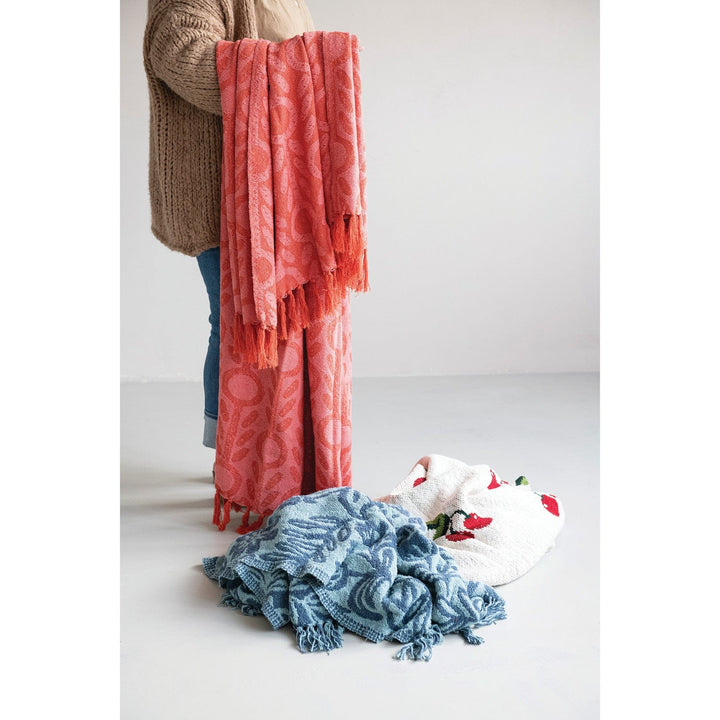 Creative Coop Home 60"L x 50"W Cotton Knit Throw with Cherries