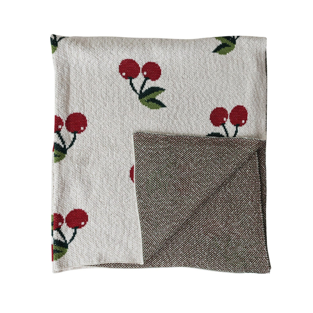 Creative Coop Home 60"L x 50"W Cotton Knit Throw with Cherries