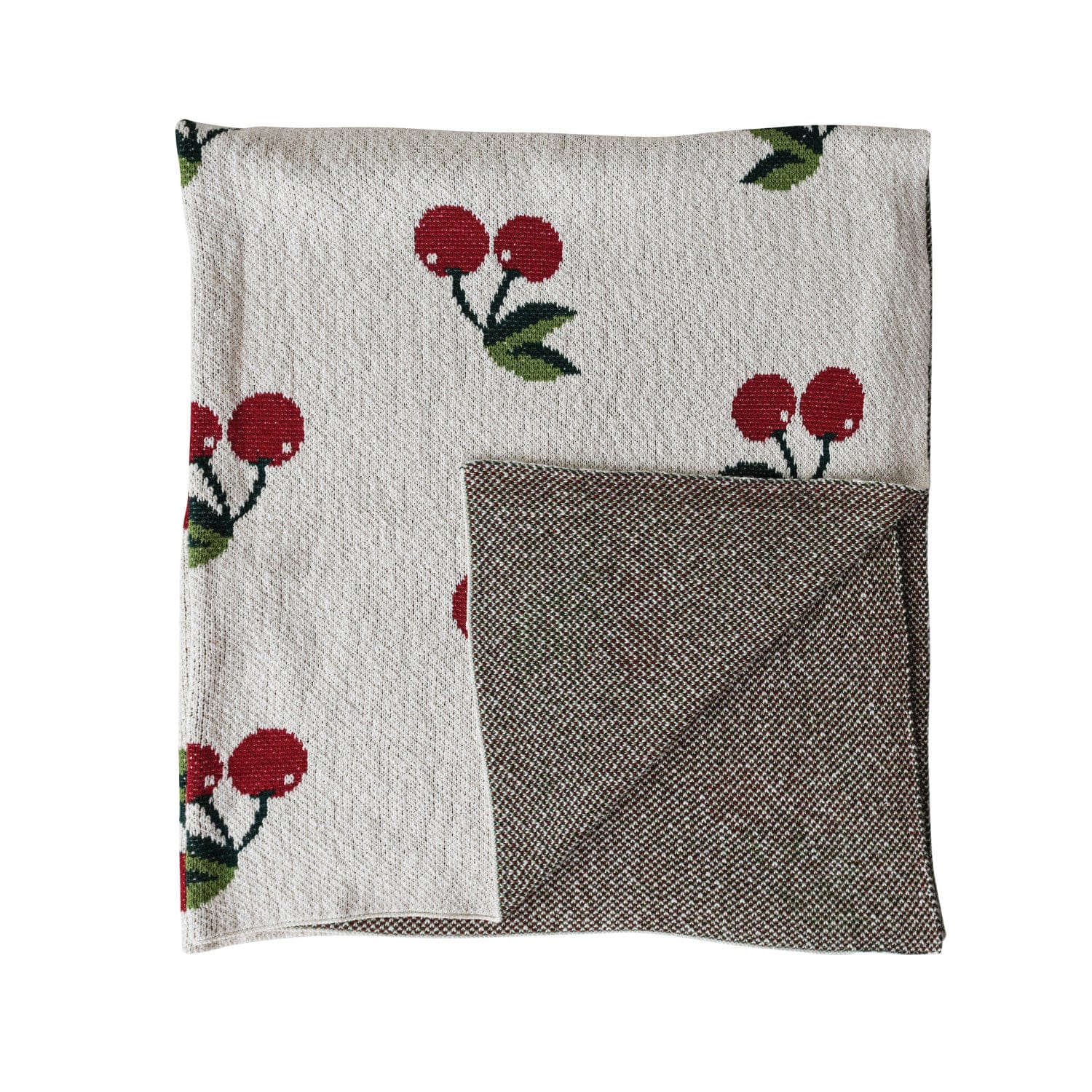 Creative Coop Home 60"L x 50"W Cotton Knit Throw with Cherries