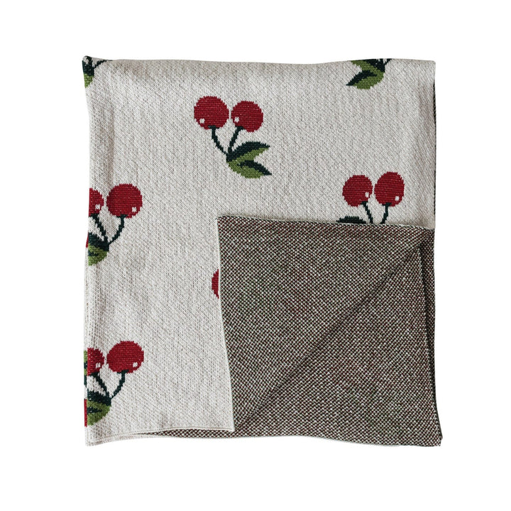 Creative Coop Home 60"L x 50"W Cotton Knit Throw with Cherries