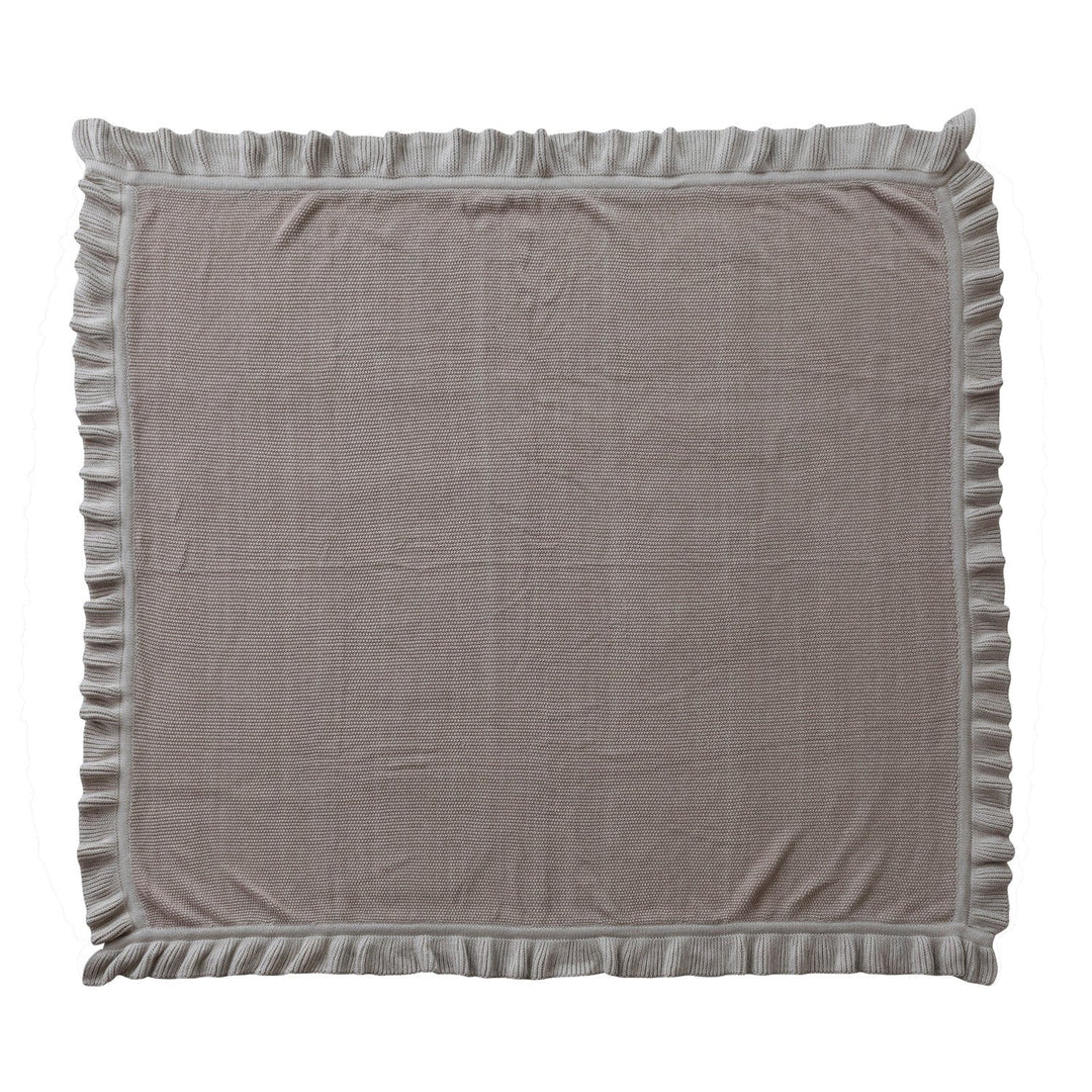 Creative Coop Home 60"L x 50"W Cotton Knit Throw with Ruffle, Taupe