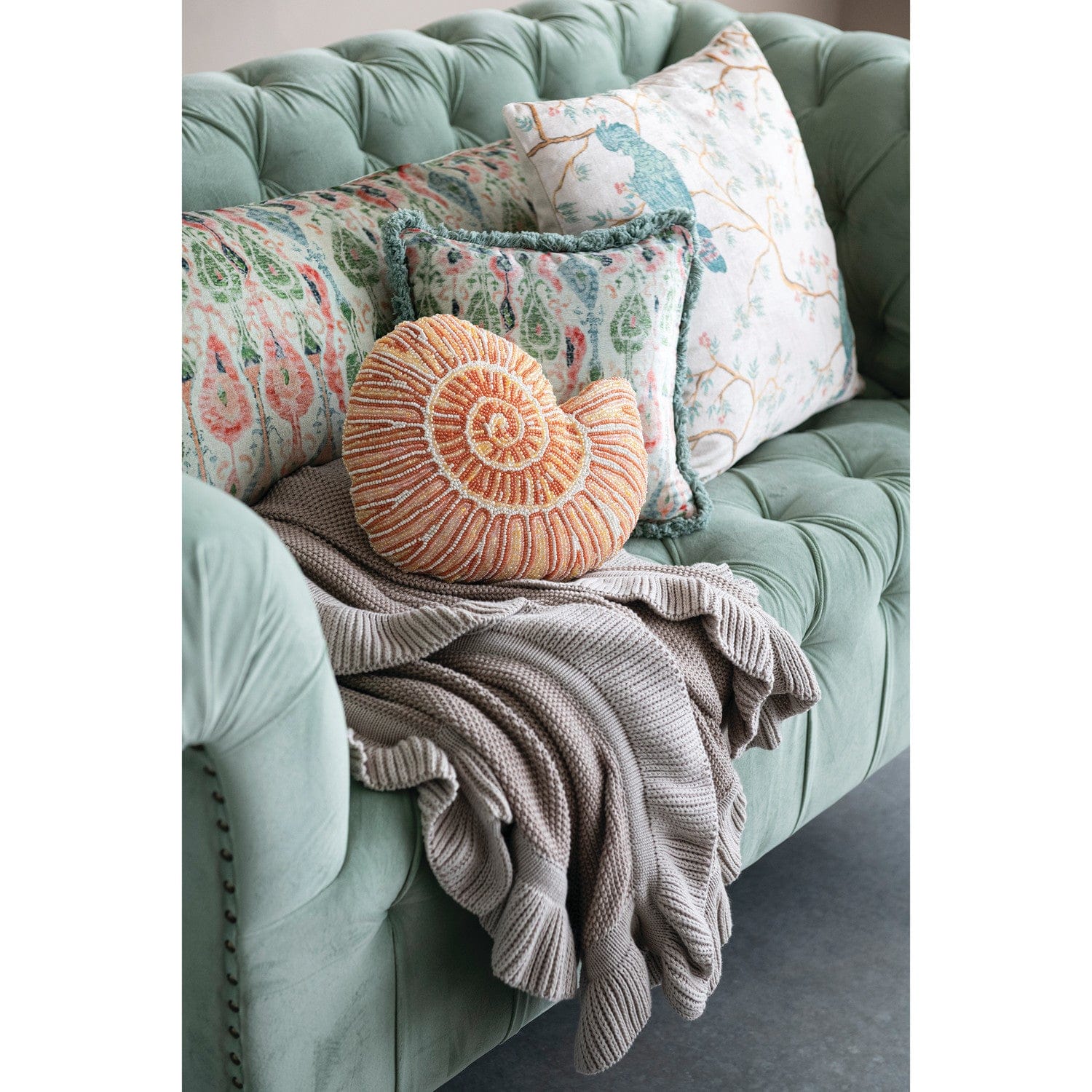 Creative Coop Home 60"L x 50"W Cotton Knit Throw with Ruffle, Taupe