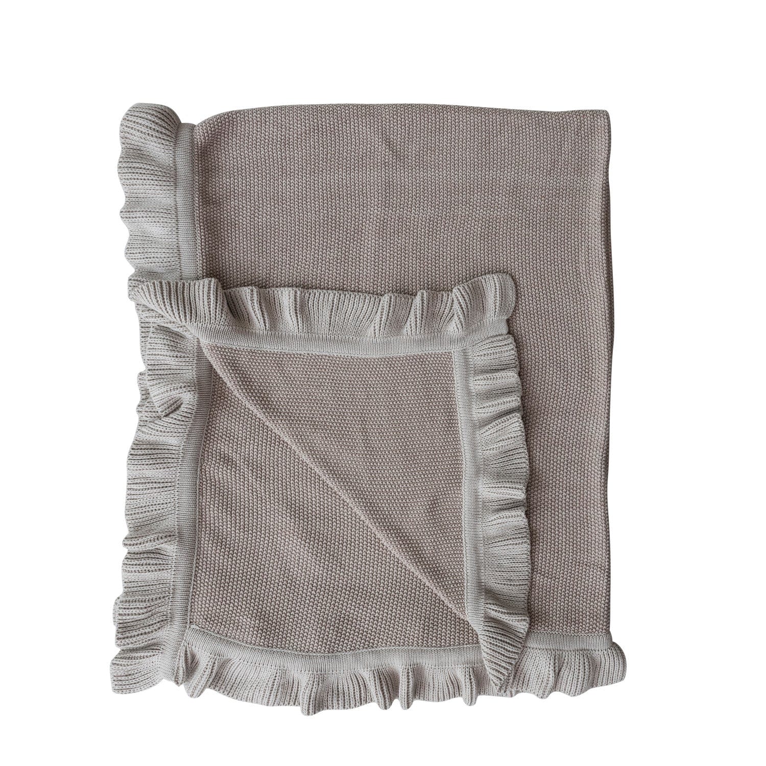 Creative Coop Home 60"L x 50"W Cotton Knit Throw with Ruffle, Taupe
