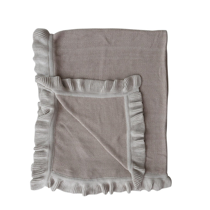 Creative Coop Home 60"L x 50"W Cotton Knit Throw with Ruffle, Taupe