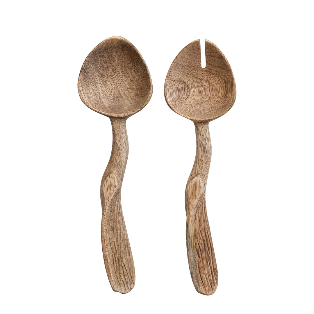 Creative Coop Home Carved Mango Wood Salad Servers, Natural