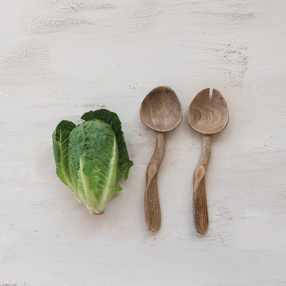Creative Coop Home Carved Mango Wood Salad Servers, Natural