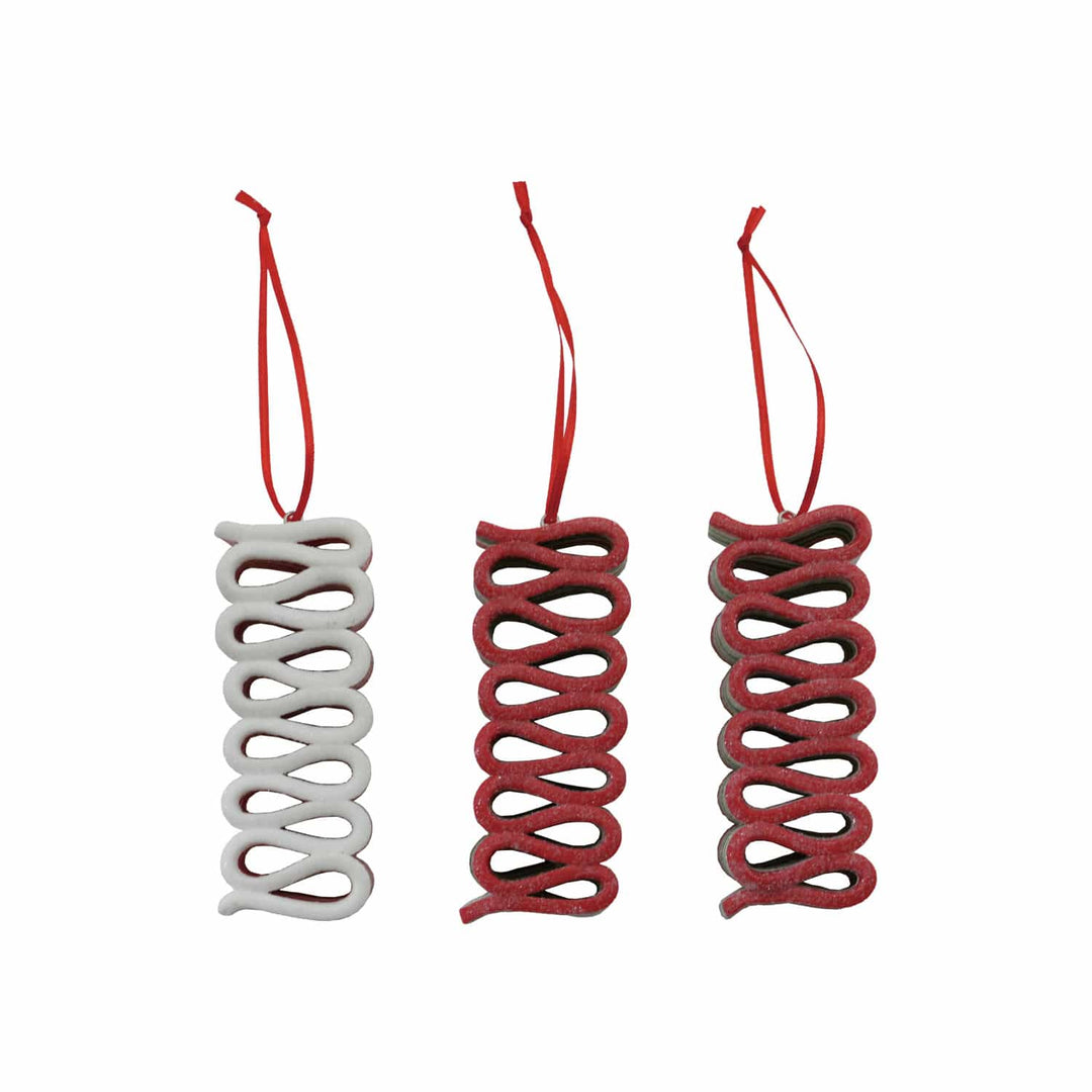 Creative Coop Home Clay Striped Ribbon Candy Ornament with Glitter | 3 Styles