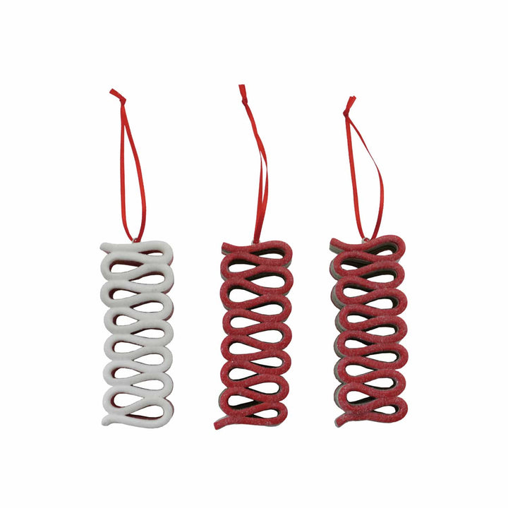Creative Coop Home Clay Striped Ribbon Candy Ornament with Glitter | 3 Styles