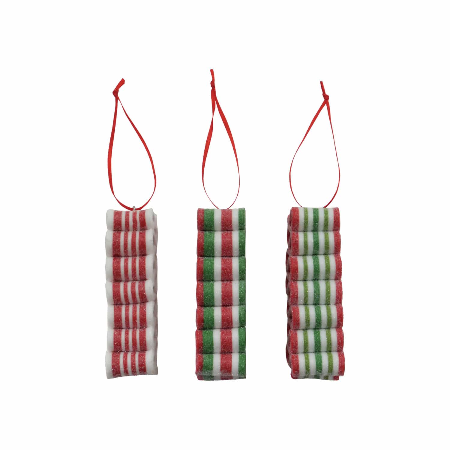 Creative Coop Home Clay Striped Ribbon Candy Ornament with Glitter | 3 Styles