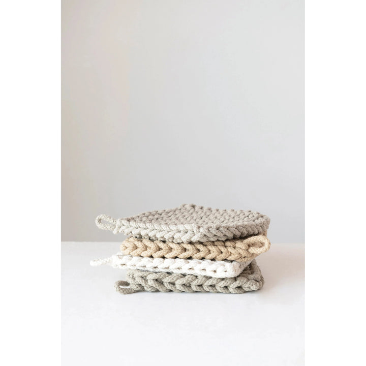 Creative Coop Home Cotton Crocheted Pot Holder, Gray Tones