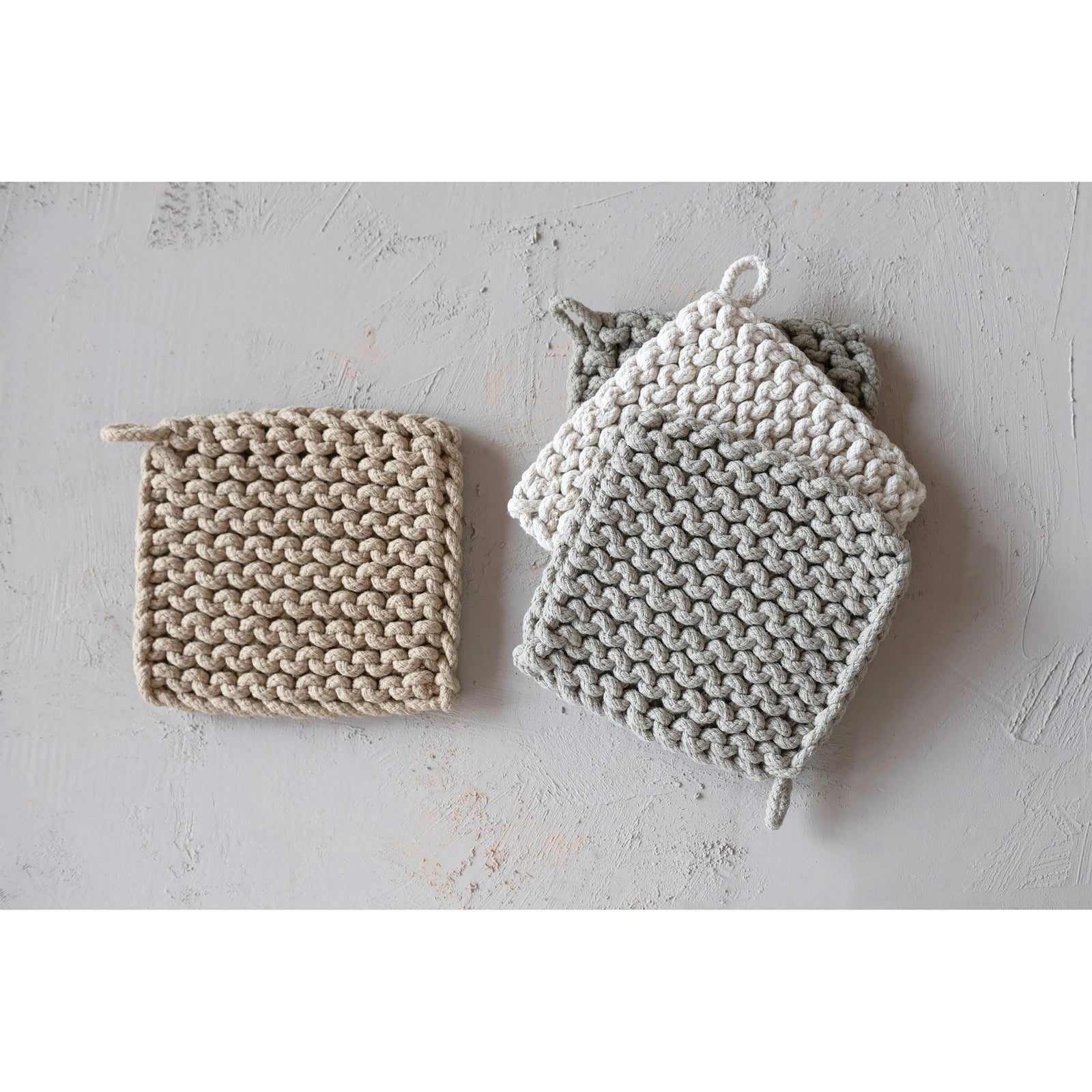 Creative Coop Home Cotton Crocheted Pot Holder, Gray Tones