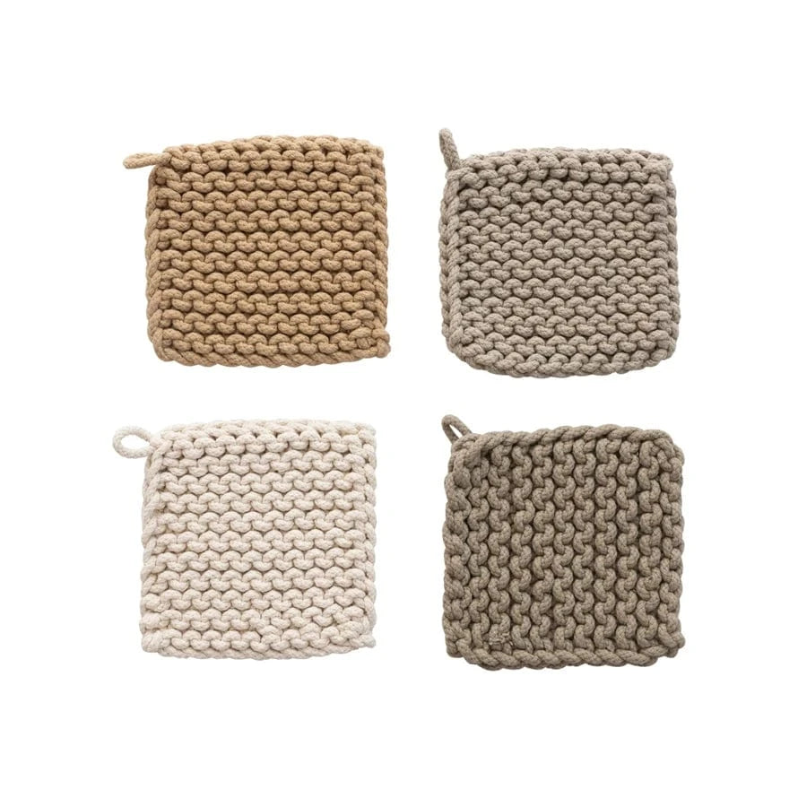 Creative Coop Home Cotton Crocheted Pot Holder, Gray Tones