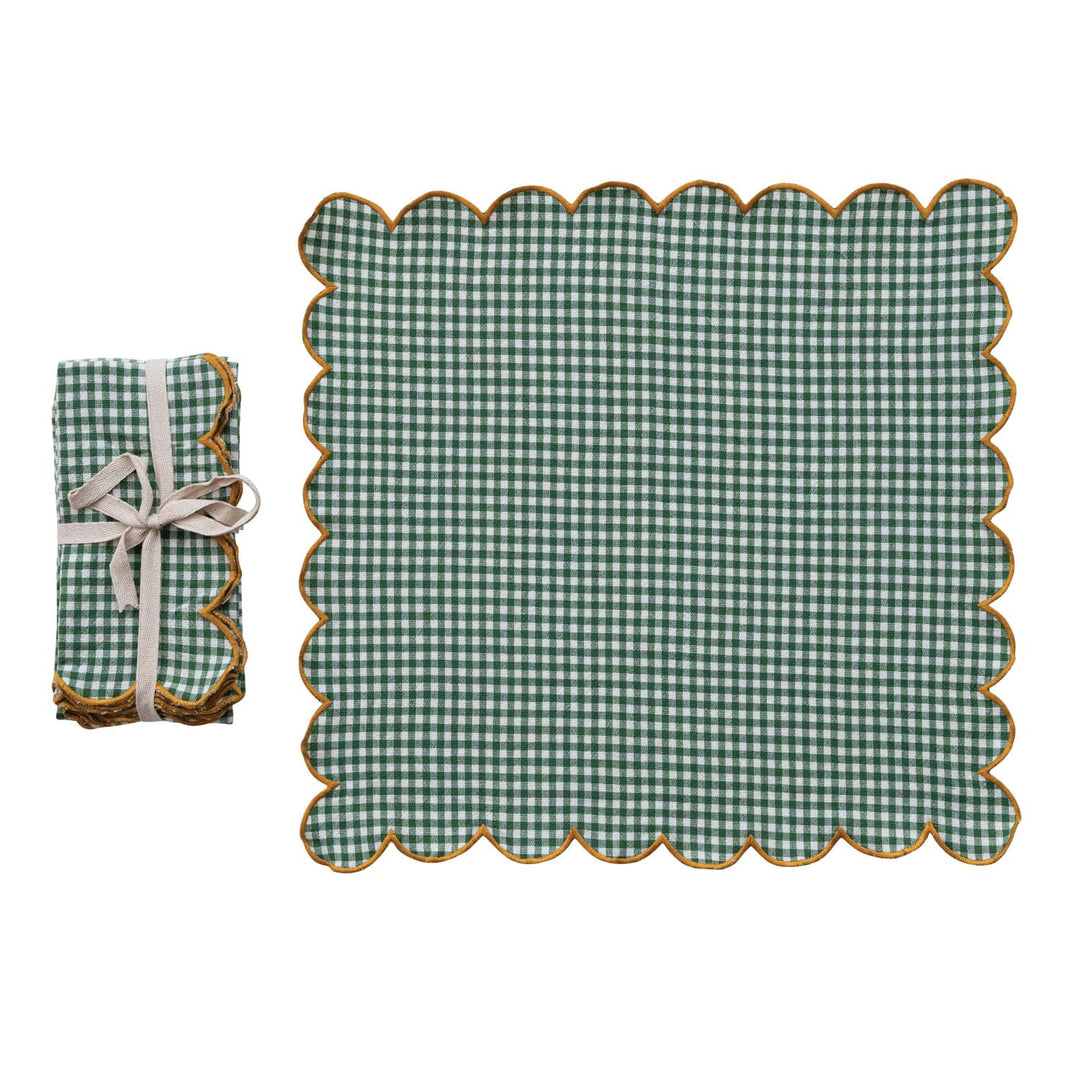 Creative Coop Home Cotton Scalloped Napkins with Contrasting Stitched Edges, Set of 4 Tied with Cotton Tape