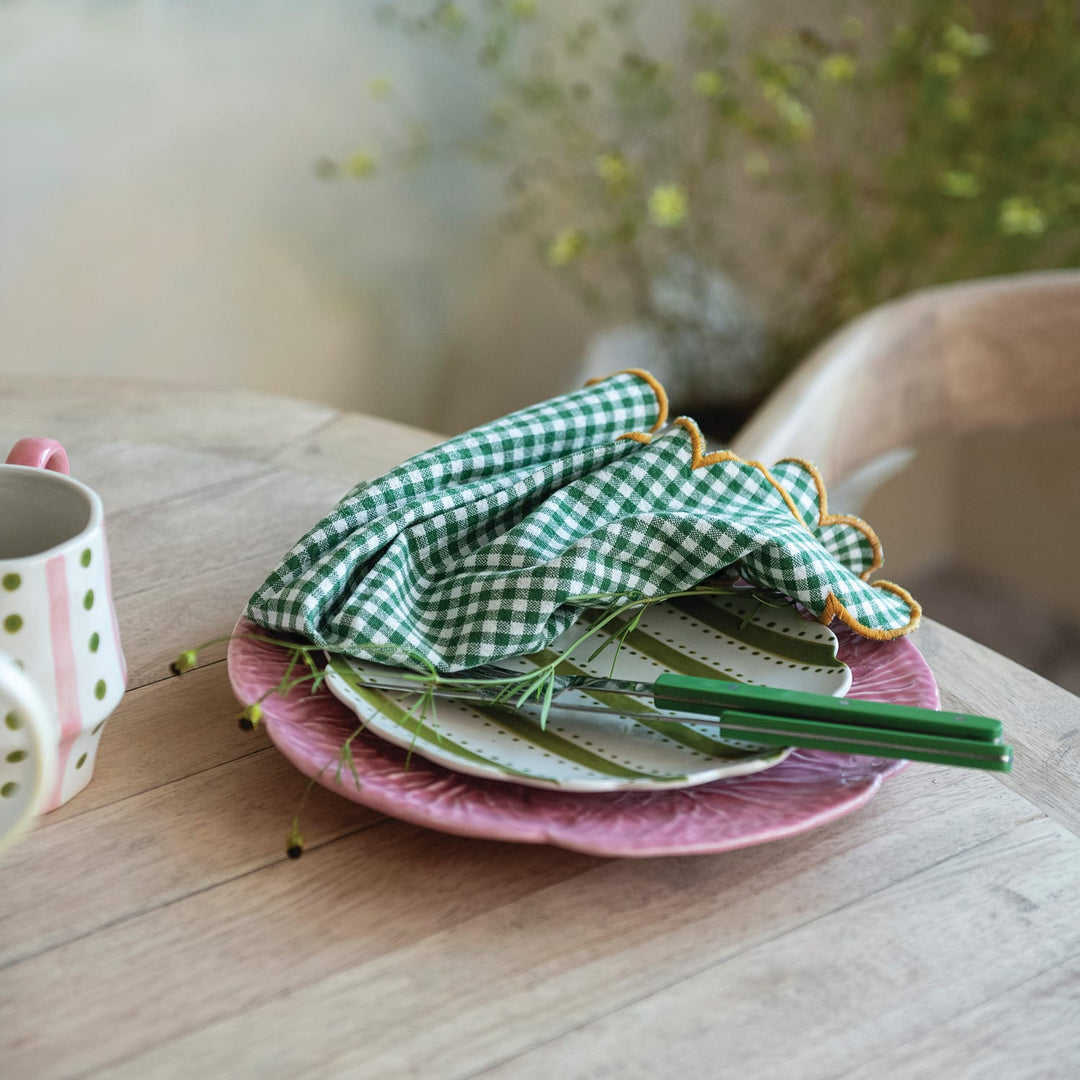 Creative Coop Home Cotton Scalloped Napkins with Contrasting Stitched Edges, Set of 4 Tied with Cotton Tape