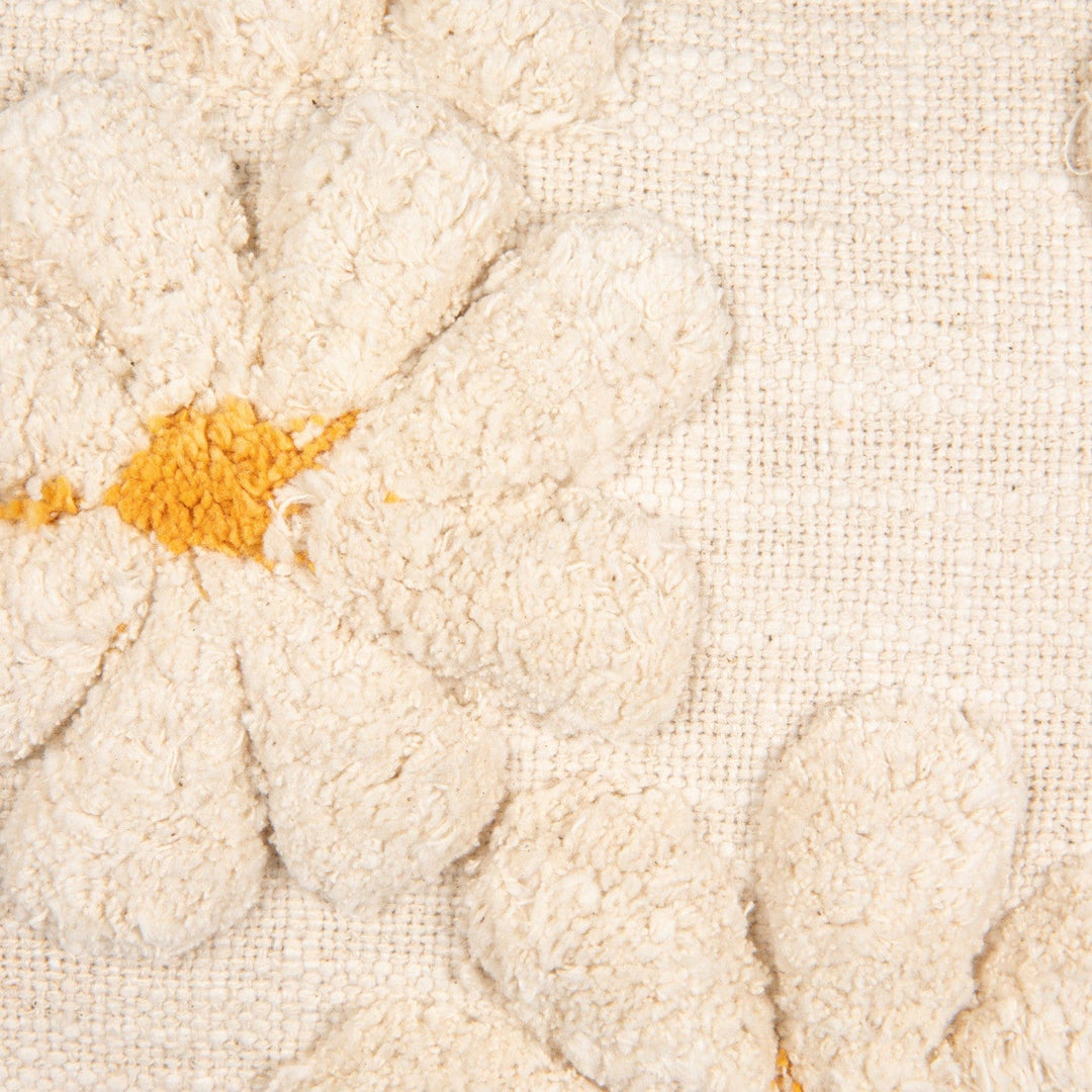 Creative Coop Home Cotton Slub Lumbar Pillow with Tufted Flowers, Natural & Yellow