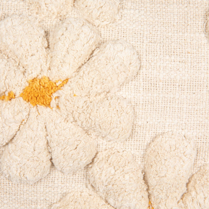 Creative Coop Home Cotton Slub Lumbar Pillow with Tufted Flowers, Natural & Yellow